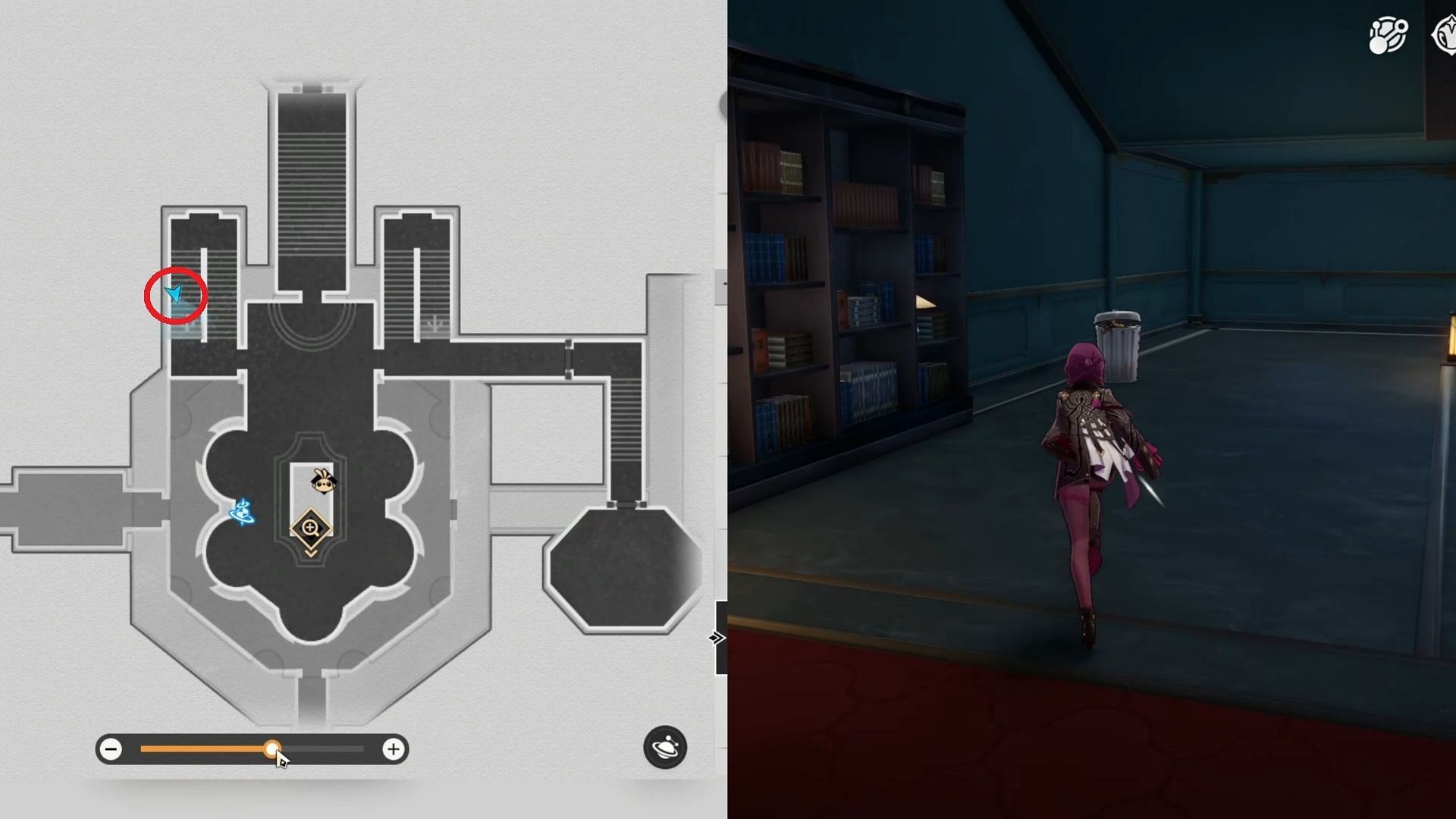Location of the first Lordly Trashcan in Dewlight Pavilion (Image via HoYoverse)